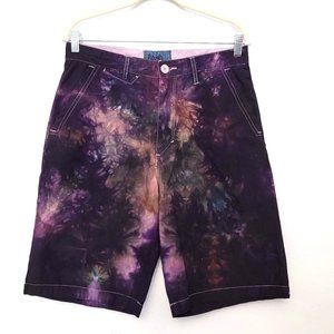 Rough Tumble Men's NWOT Custom Purple Peach Blue Tie Dye  Wide Leg Shorts SZ 30